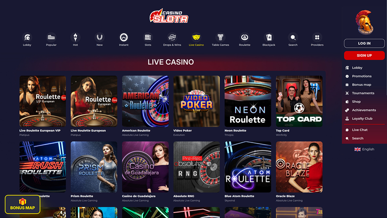 Slota Casino — Live dealer lobby