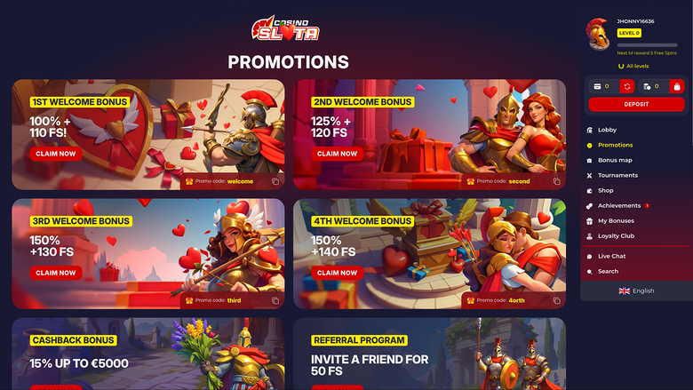 Slota Casino — Promotions page