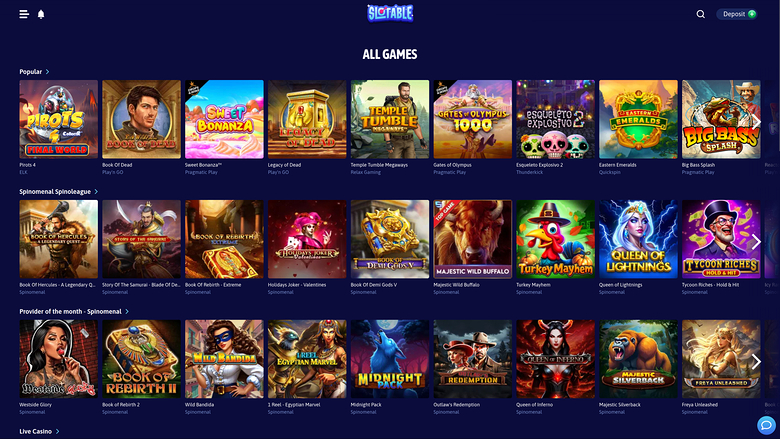 Slotable — Games lobby