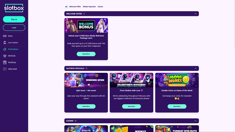 Slotbox Casino — Promotions page