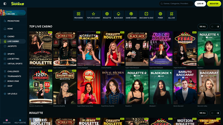 Slotexo Casino — Live dealer lobby