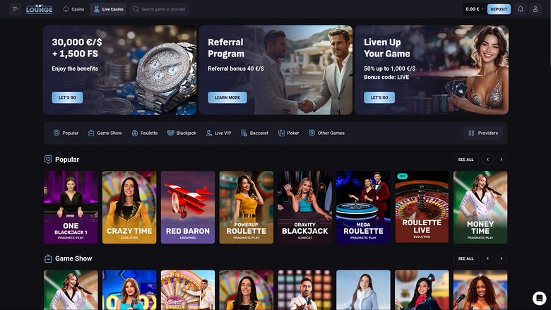 SlotLounge Casino — Live dealer lobby