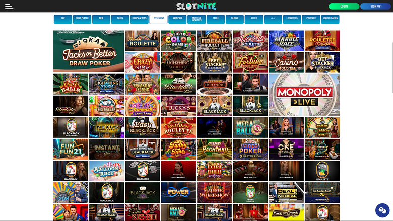 Slotnite Casino — Live dealer lobby