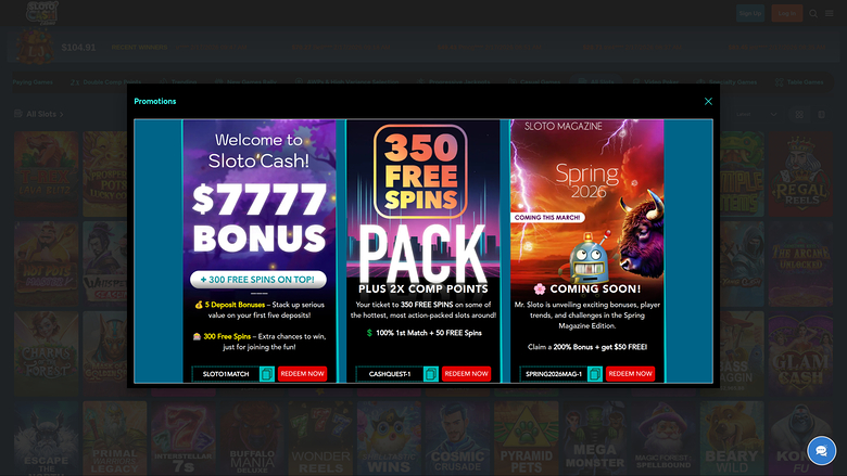 SlotoCash — Promotions page