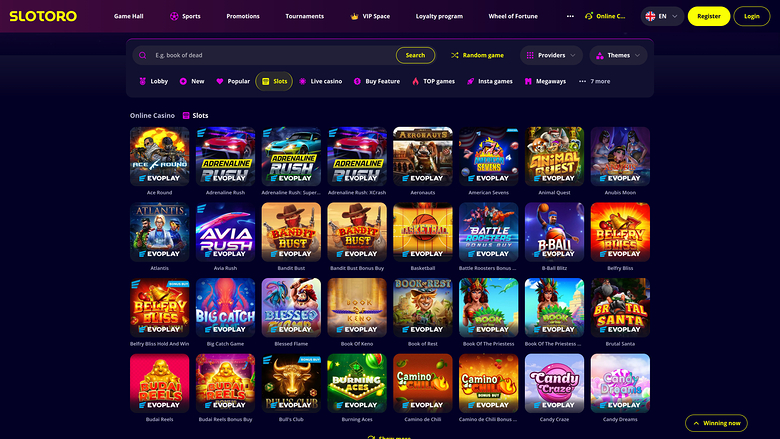 Slotoro Casino — Games lobby