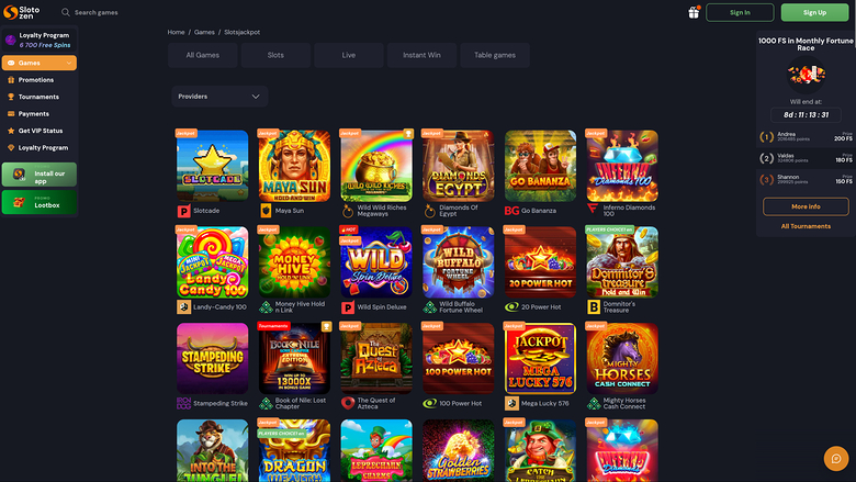 Slotozen Casino — Jackpot games