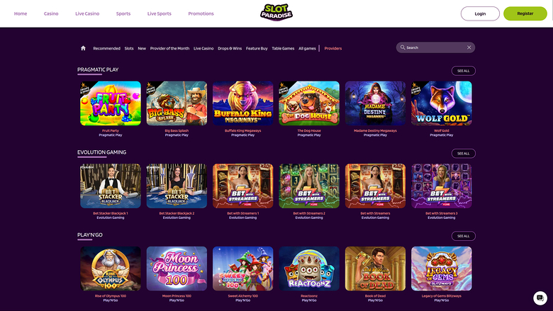 SlotParadise Casino — Games by studio