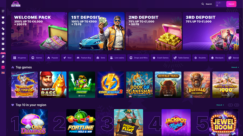 SlotRush Casino — Homepage
