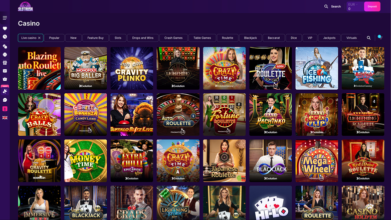 SlotRush Casino — Live dealer lobby