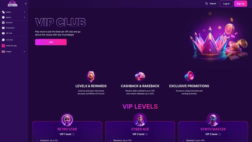 SlotRush Casino — VIP section