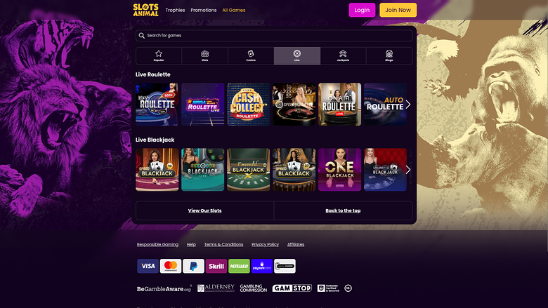 Slots Animal — Live dealer lobby