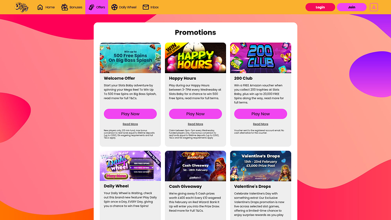 Slots Baby Casino — Promotions page