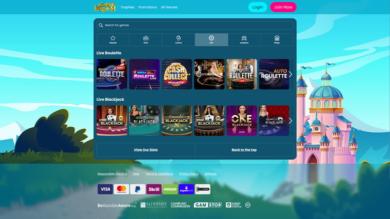 Slots Kingdom Casino — Live dealer lobby