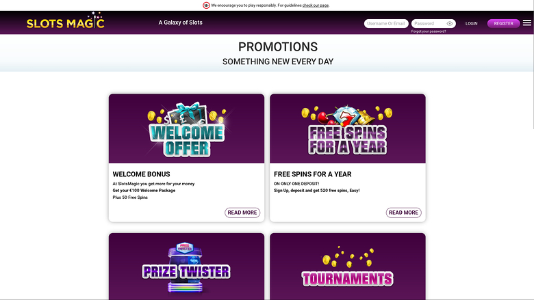 Slots Magic Casino — Promotions page