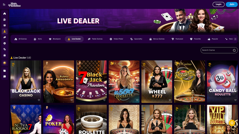 Slots Paradise Casino — Live dealer lobby