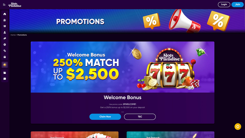 Slots Paradise Casino — Promotions page