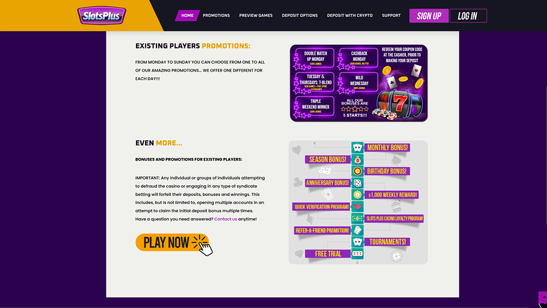 Slots Plus — Promotions page