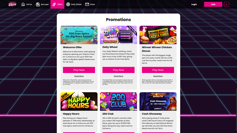 Slots Racer — Promotions page