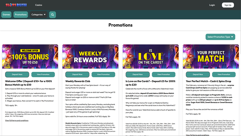 Slots Rush Casino — Promotions page
