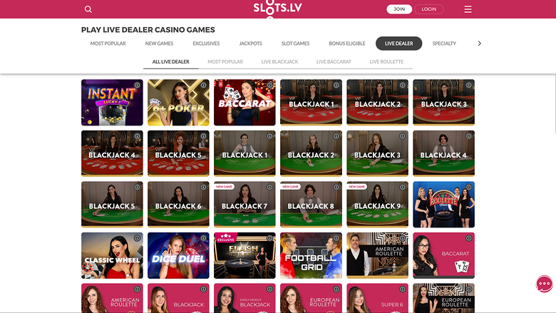 Slots.lv Casino — Live dealer lobby