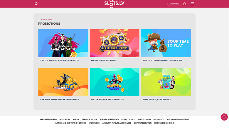 Slots.lv Casino — Promotions page