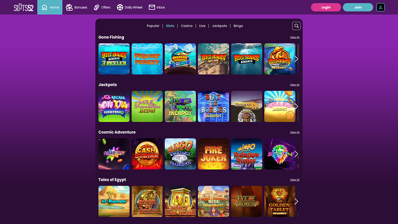 Slots52 — Games lobby