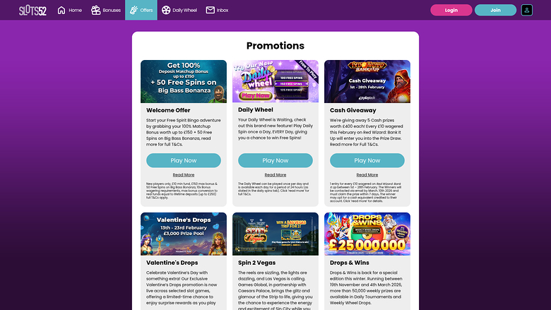 Slots52 — Promotions page