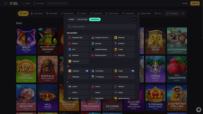 Slotsmines Casino — Games by studio