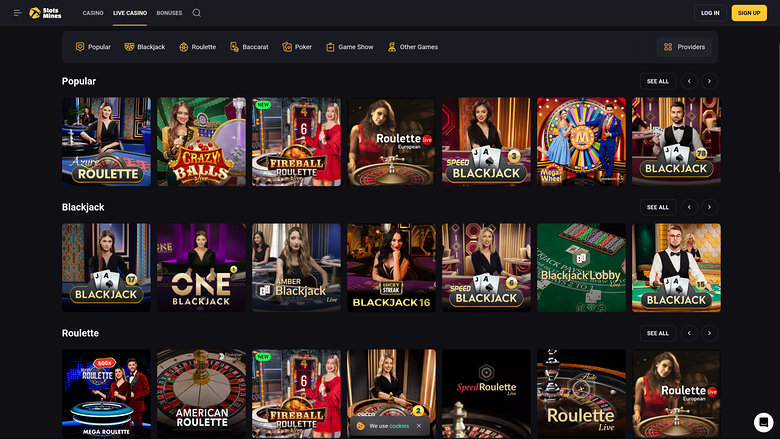 Slotsmines Casino — Live dealer lobby
