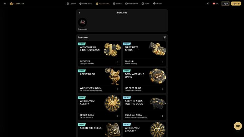 SlotStake Casino — Promotions page