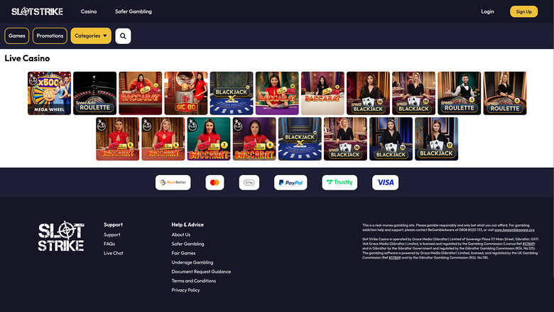SlotStrike Casino — Live dealer lobby