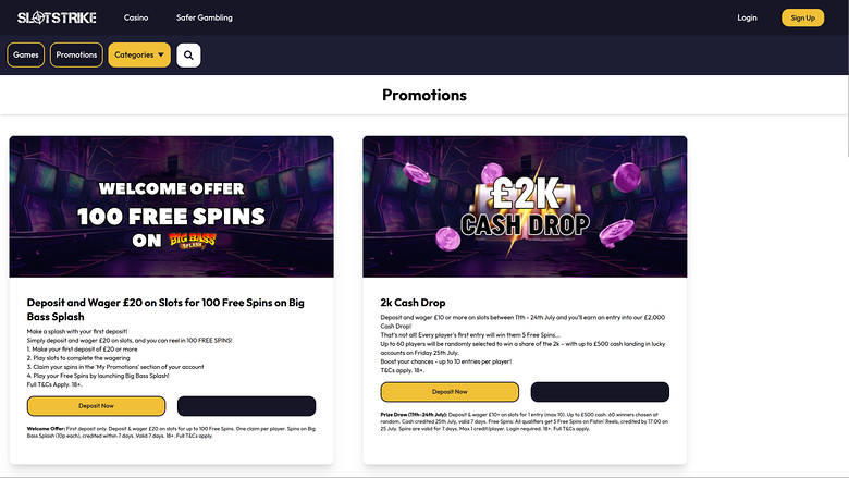 SlotStrike Casino — Promotions page
