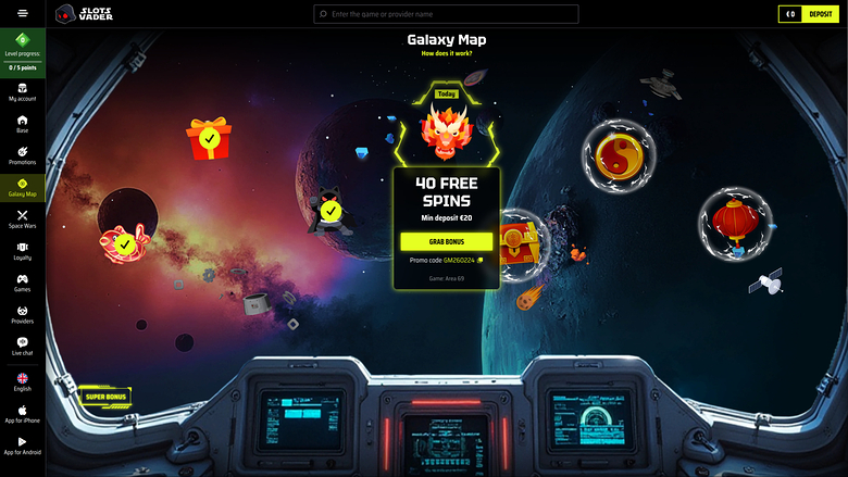 SlotsVader Casino — Galaxy map