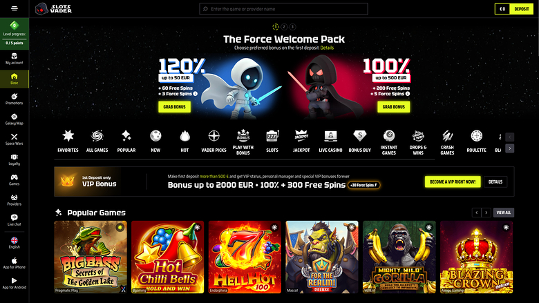 SlotsVader Casino — Homepage