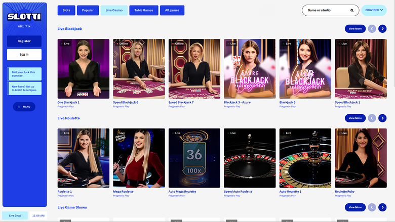 Slotti Casino — Live dealer lobby