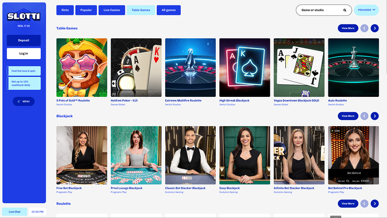 Slotti Casino — Games lobby