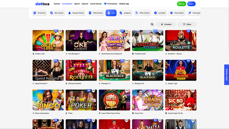 Slottica Casino — Live dealer lobby