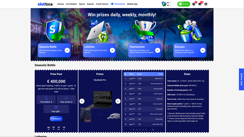 Slottica Casino — Promotions page