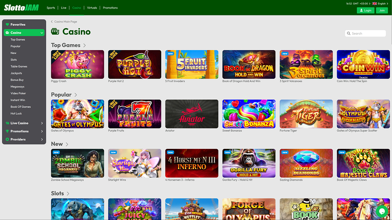 SlottoJam Casino — Games lobby