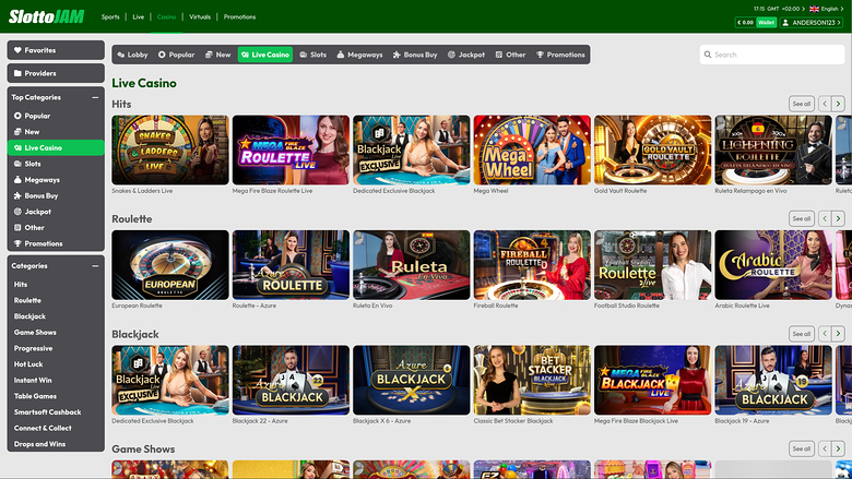 SlottoJam Casino — Live dealer lobby