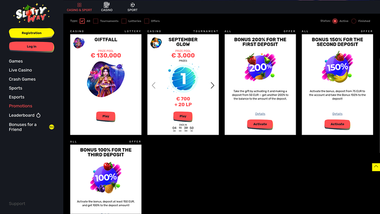SlottyWay Casino — Promotions page