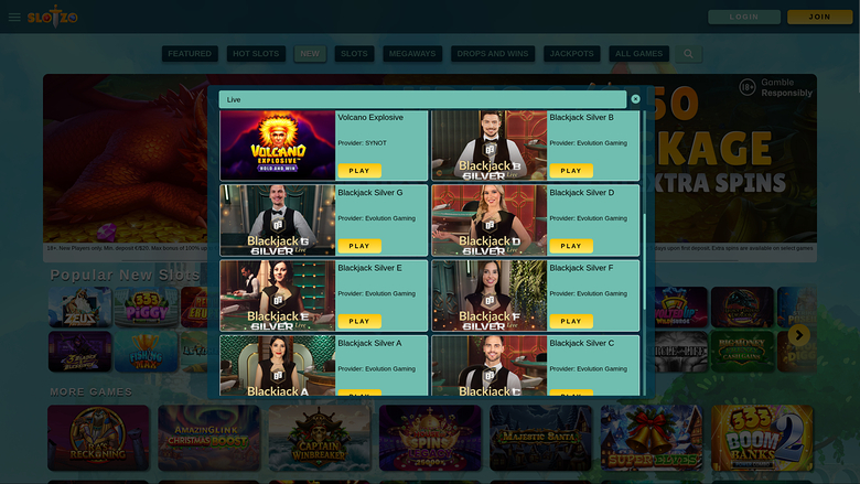 Slotzo Casino — Live dealer lobby