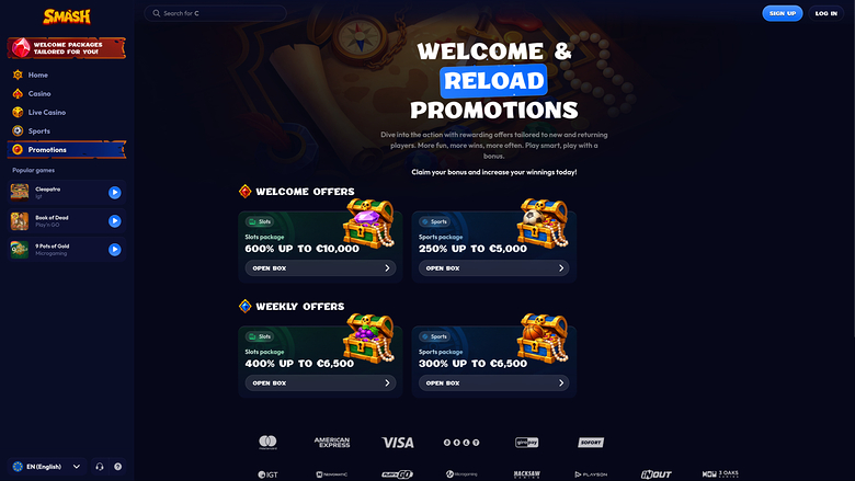 Smash Casino — Promotions page