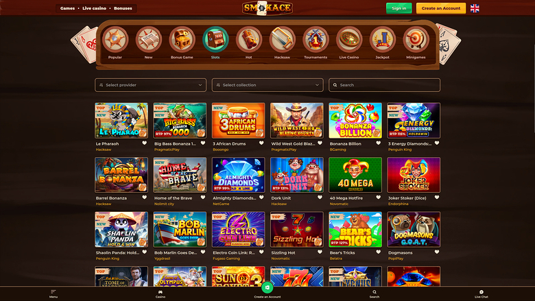 SmokAce Casino — Games lobby