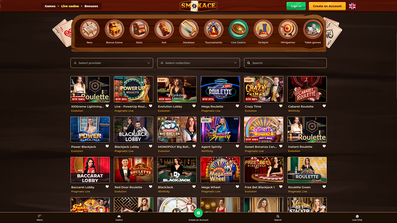 SmokAce Casino — Live dealer lobby
