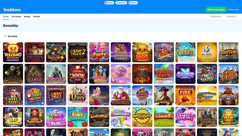 Snabbare Casino — Bonus page