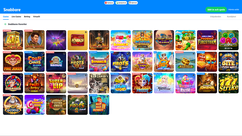 Snabbare Casino — Games lobby