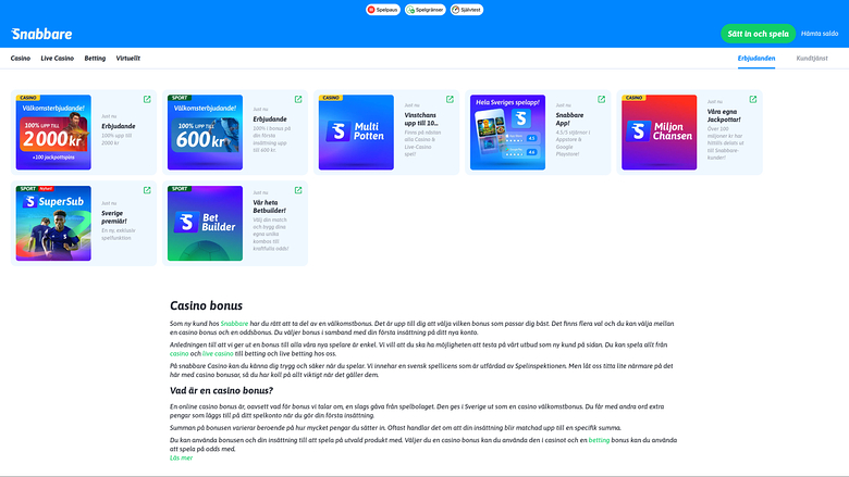 Snabbare Casino — Promotions page