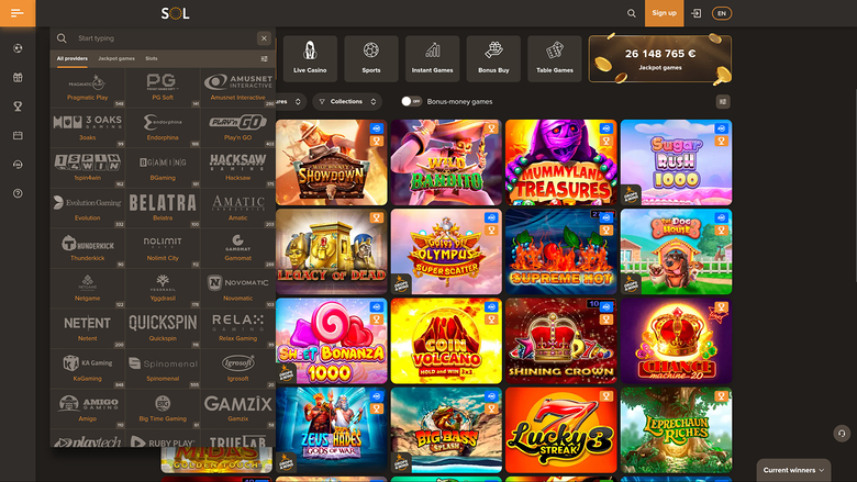 SOL Casino — Games by studio