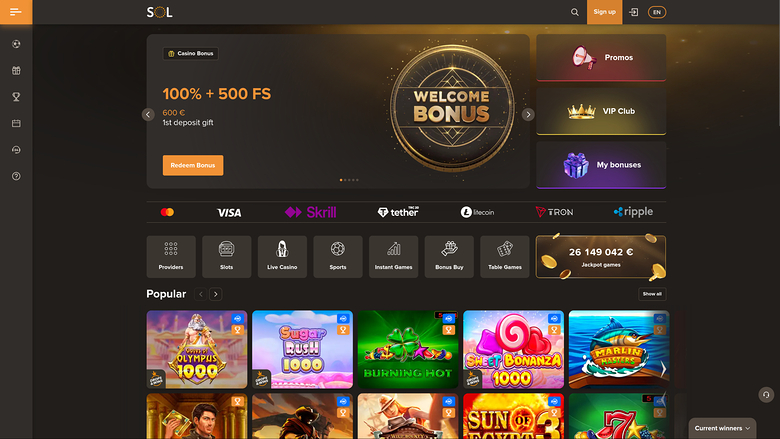 SOL Casino — Homepage